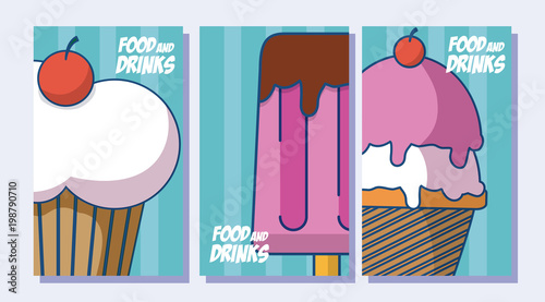 Set of food and drinks