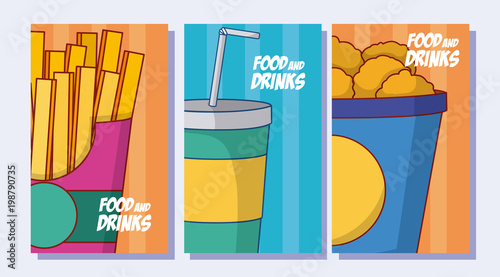 Set of food and drinks