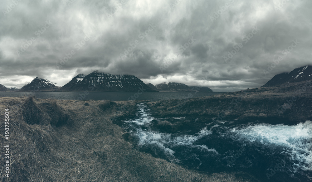 Dramatic panorama in remote Onundarfjordur and Flateyri, Iceland