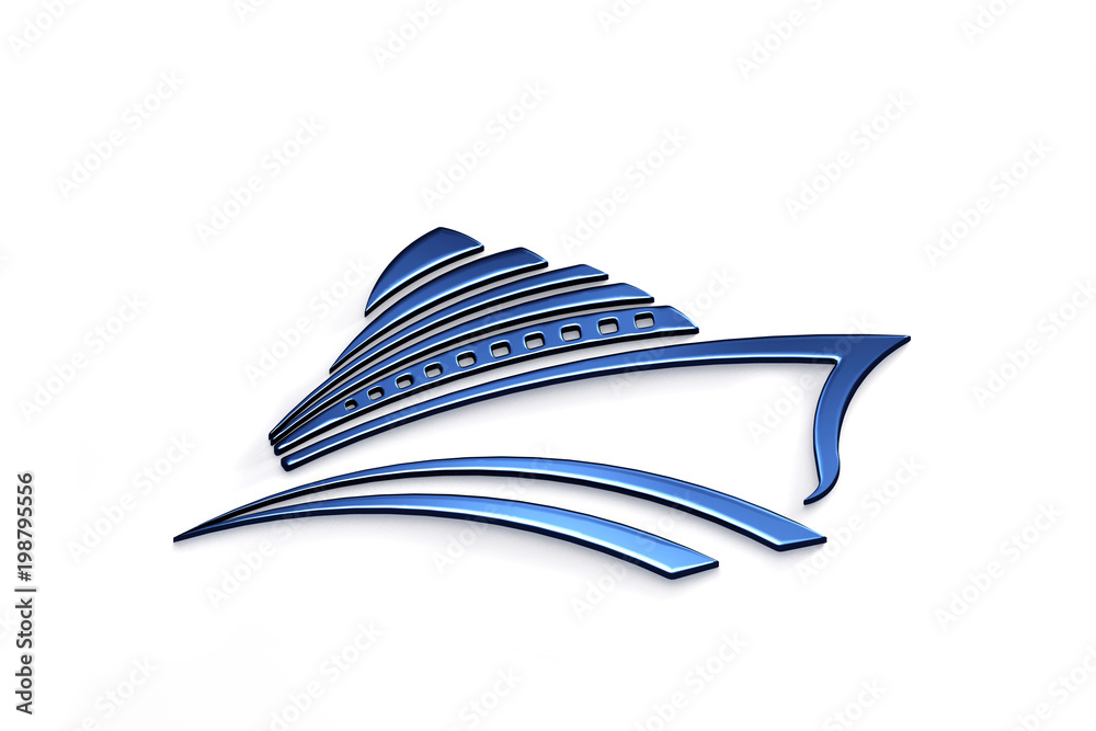 Obraz premium Cruise Ship Tour Blue Logo. 3D Render Illustration