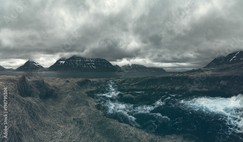 Dramatic panorama in remote Onundarfjordur and Flateyri, Iceland