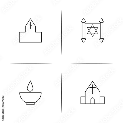 Religion simple linear icons set. Outlined vector icons