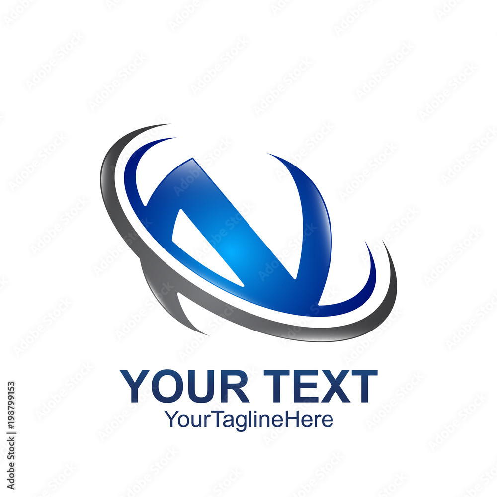 Initial letter N logo template colored grey blue swoosh design for business and company identity Initial letter N logo template colored grey blue swoosh design for business and company identity