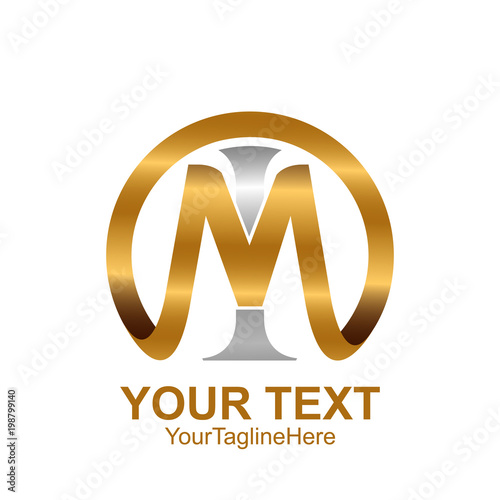 Initial letter MI or IM  logo template colored silver gold circle design for business and company identity
