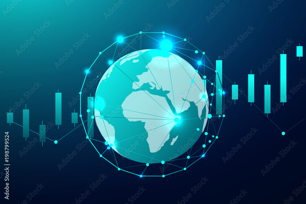 Fototapeta premium Global network connection with business concept and world map line, vector illustrator