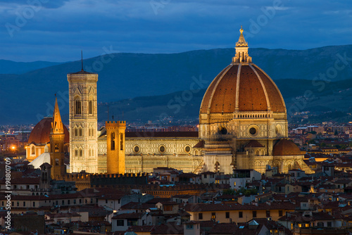 Cathedral of Santa Maria del Fiore close up in September twilight. Florence  Italy