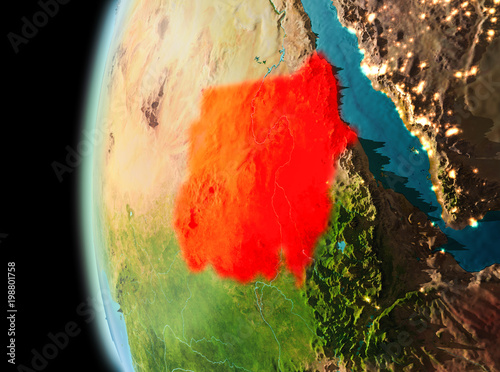 Evening view of Sudan on Earth