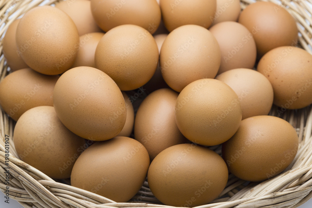 Fresh organic chicken Eggs in the basket Fresh organic chicken Eggs in the basket