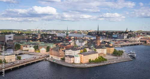 Aerial zoom in view on Riddarholmen (Knights island) in Stockholm, Sweden
 photo