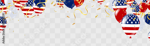 USA Independence day poster with air balloons and with a garland from American flags. American Memorial Day celebration poster, vector illustration.