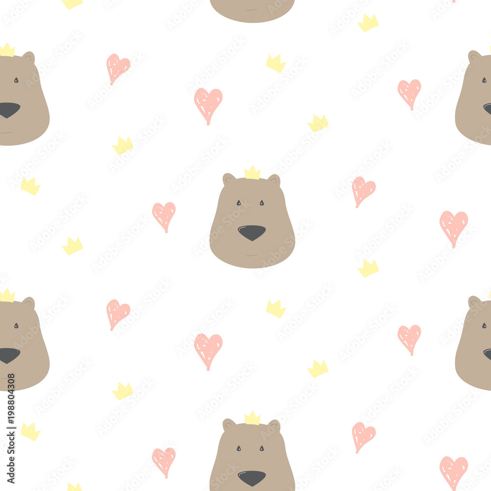 Seamless pattern with cute bear. Vector illustration.