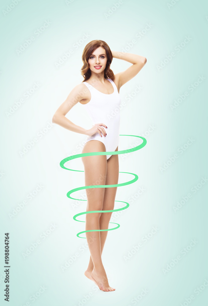 Naklejka premium Fit, healthy and slim woman with a sporty body and a perfect shape isolated on white.