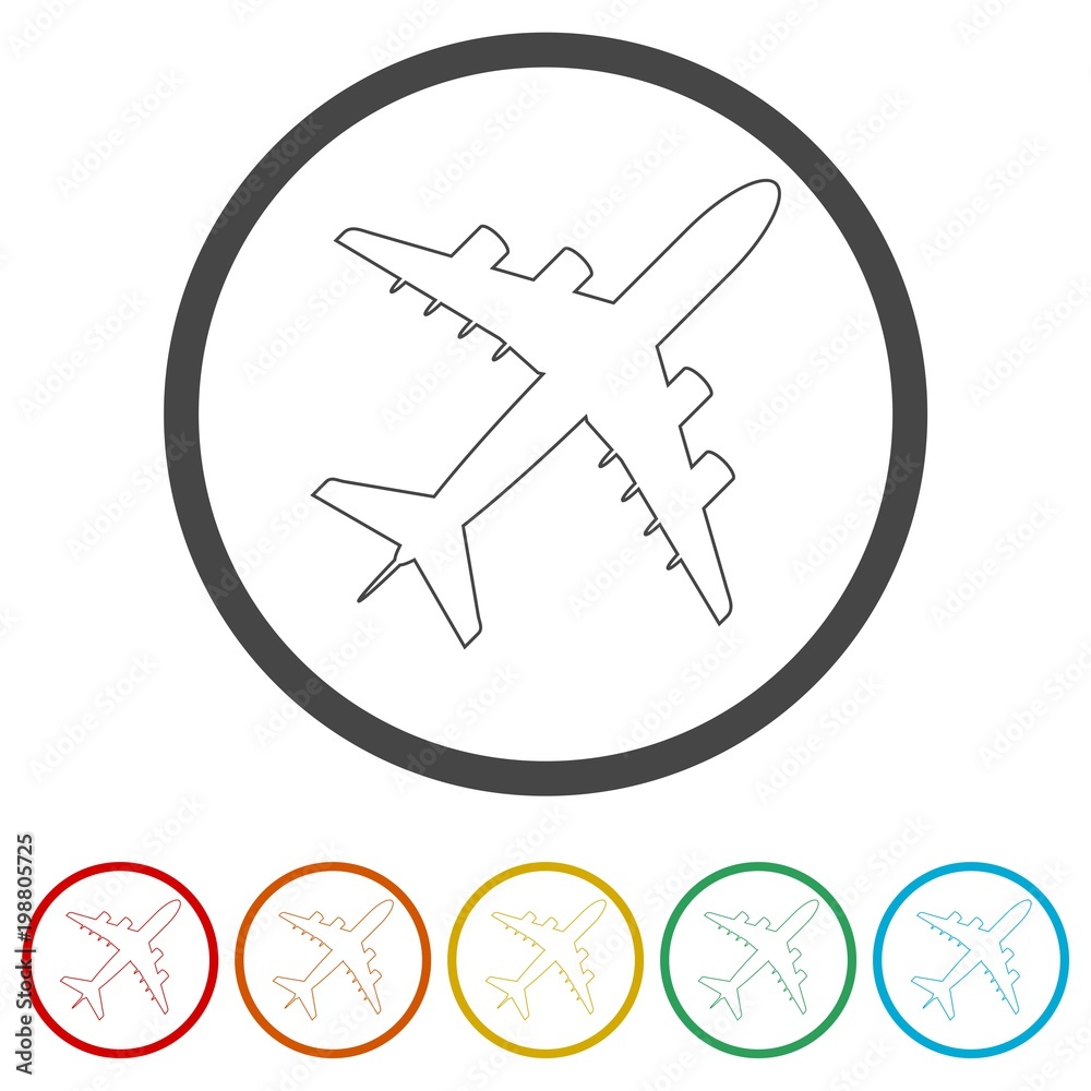 Plane icon, Airplane symbol, 6 Colors Included