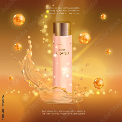 Digital vector collagen oil essence mockup on, with your brand, ready for print ads or magazine design.