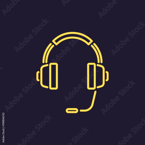 Icon of headphones with microphone. Call center. Vector illustration