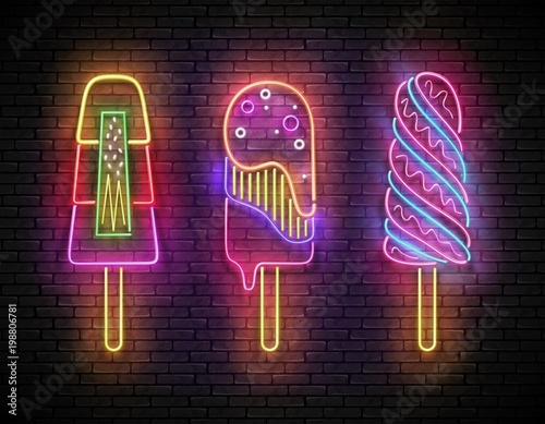 Set of Glow Signboard with Different Ice Cream