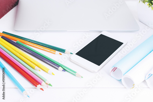 Modern white desktop with items