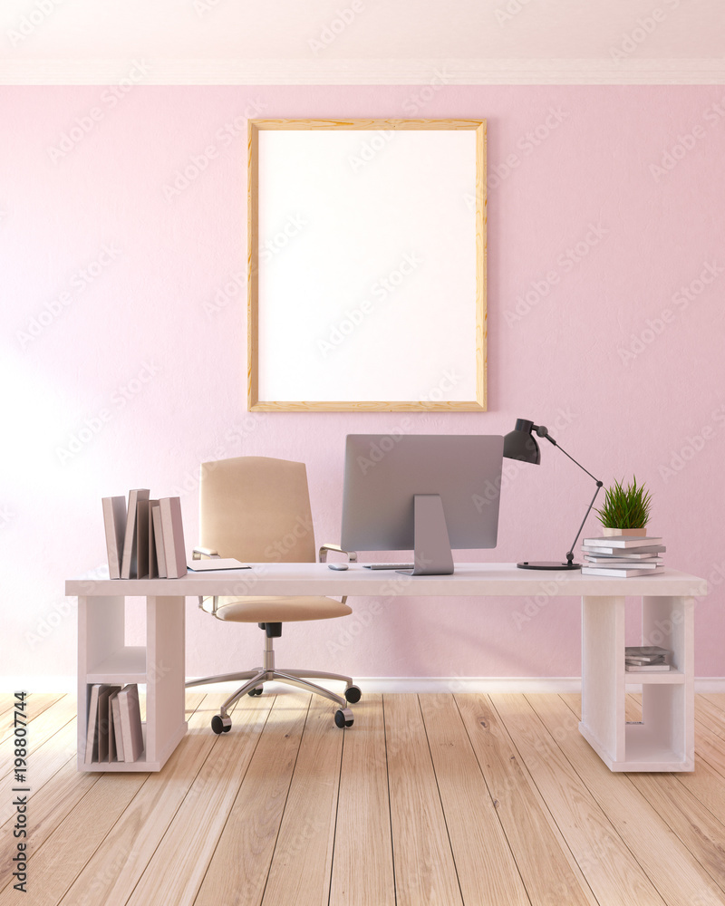 Light pink home office workplace, poster Light pink home office workplace, poster