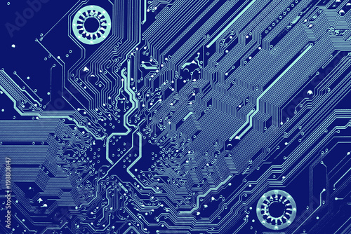 blue printed circuit board, top view photo