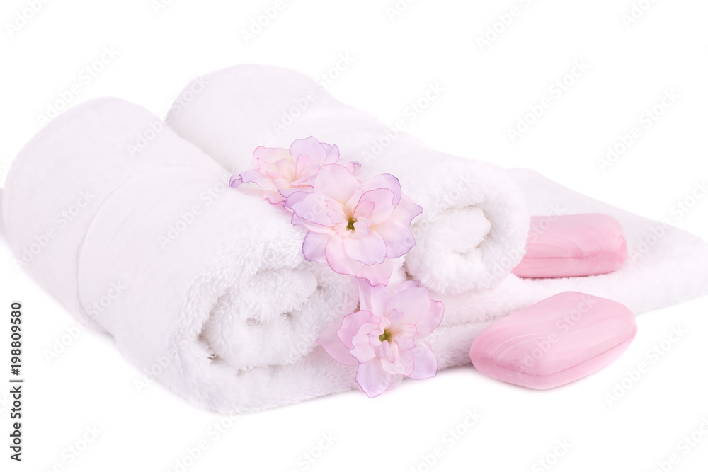 Towel, soaps and flowers Towel, soaps and flowers