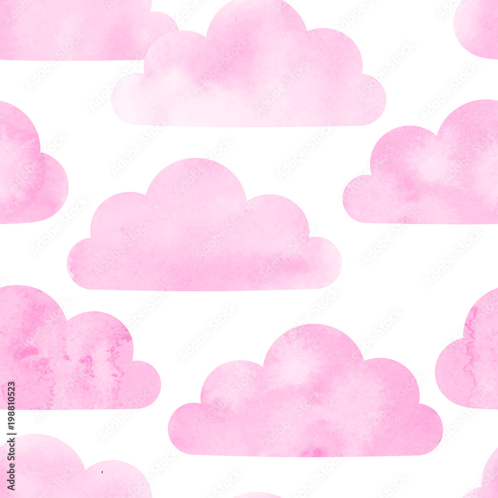 watercolor clouds seamless vector pattern