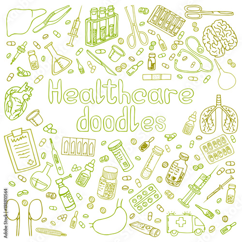 Hand drawn medicine doodle. Vector illustration