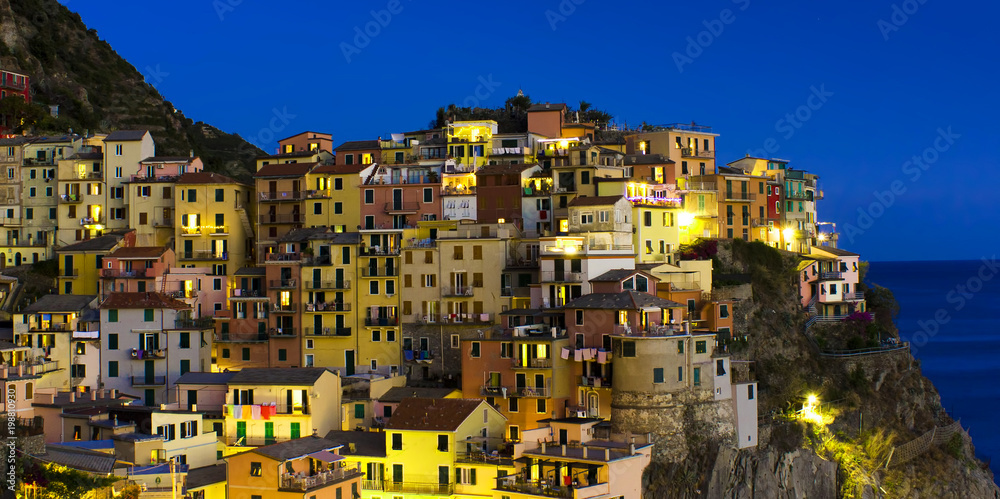 night scene of Manarola villafe in Cinque Terre, Italy