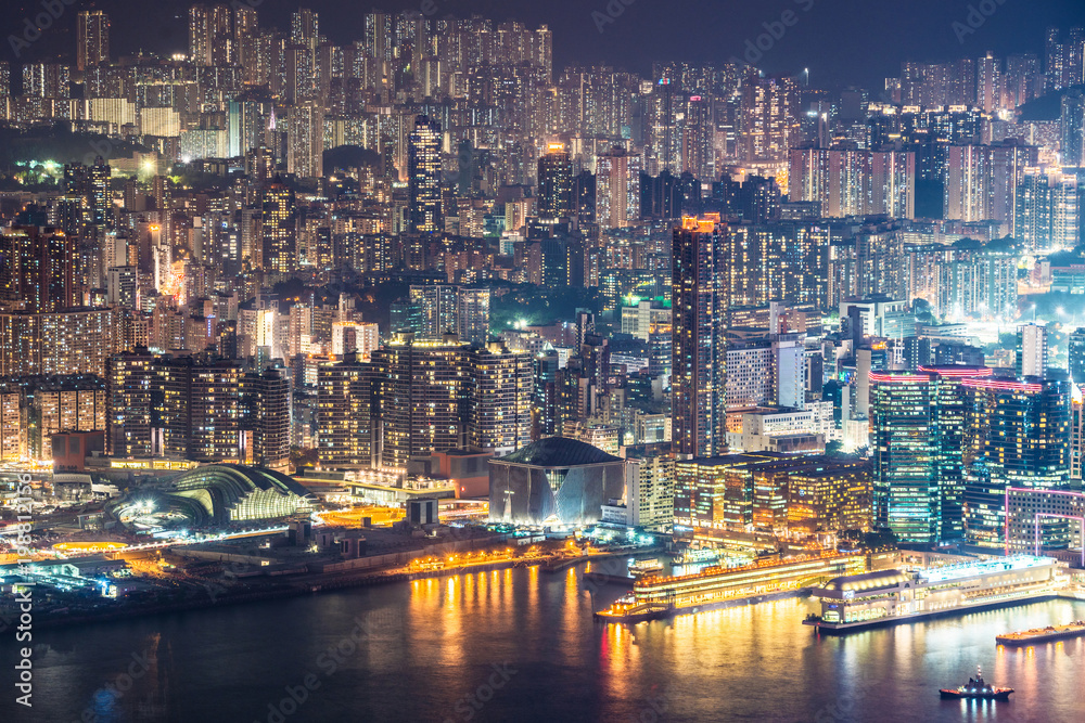 Naklejka premium Hong Kong city at night.