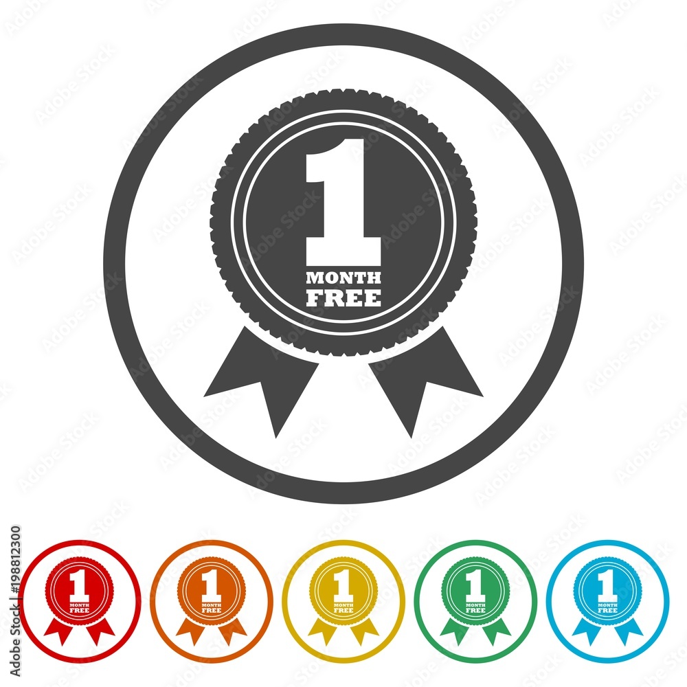 First month free sign icon, One month free, 6 Colors Included First month free sign icon, One month free, 6 Colors Included