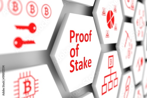 Fototapeta Proof of Stake concept cell blurred background 3d illustration