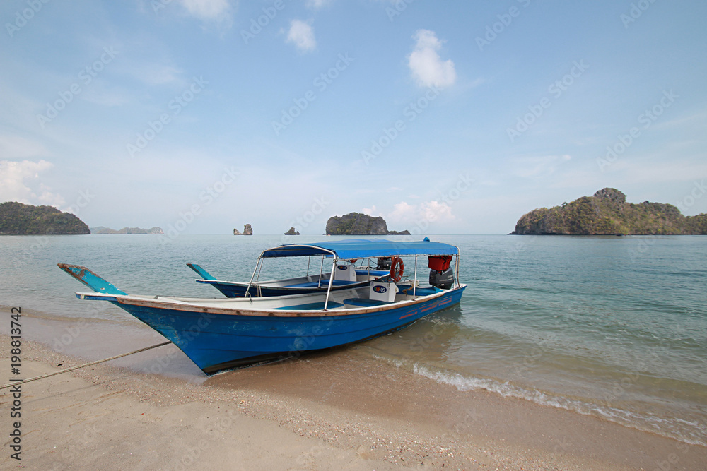 Fishing boats at the shore of Langkawi island, Malaysia