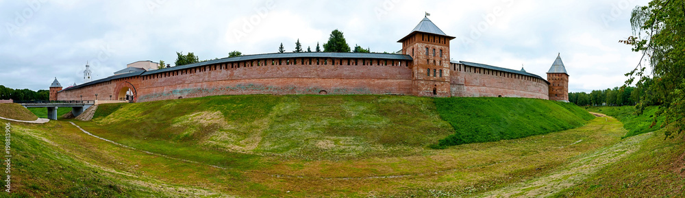 Fortress Novgorodsky Kremlin in town Great Novgorod, Russia.