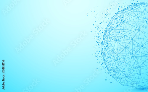 Global network wireframe and lines and triangles, point connecting network on blue background. Illustration vector