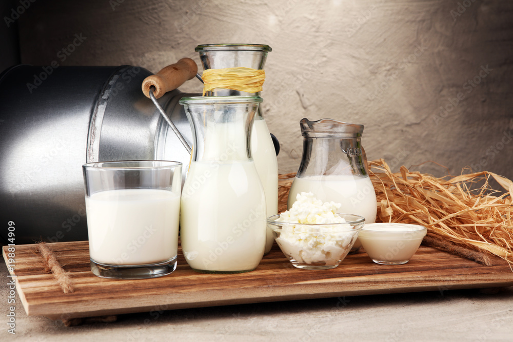 milk products. tasty healthy dairy products on a table on milk products. tasty healthy dairy products on a table on