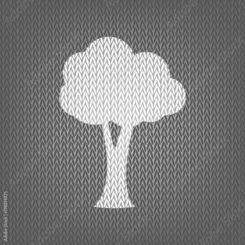 Tree sign illustration. Vector. White knitted icon on gray knitt