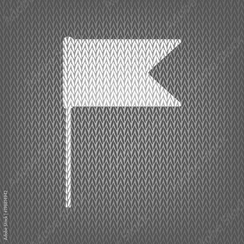 Flag sign illustration. Vector. White knitted icon on gray knitt