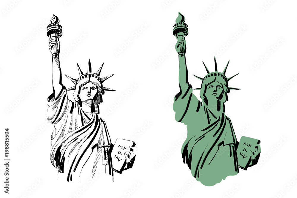 Obraz premium Vector sketch of Statue of Liberty New York of USA in illustration