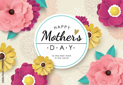 Mother's day greeting design with beautiful blossom flowers photo