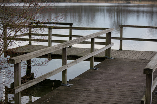 Wood Jetty by the Water Sky Clouds Pier Lake Trees Forest