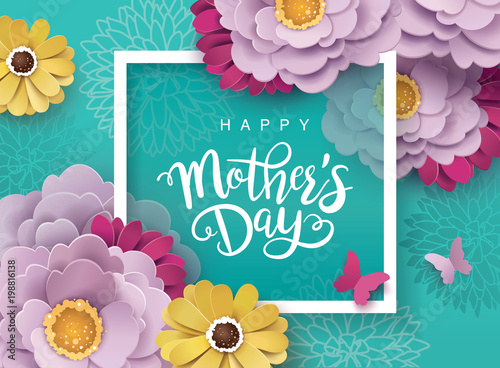 Happy Mother's Day greeting card design with beautiful blossom flowers photo