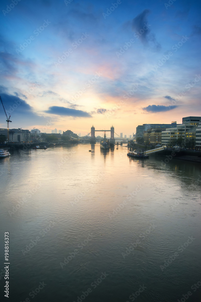 Beautiful Autumn sunrise landscape of Tower Bridge and River Thames in London