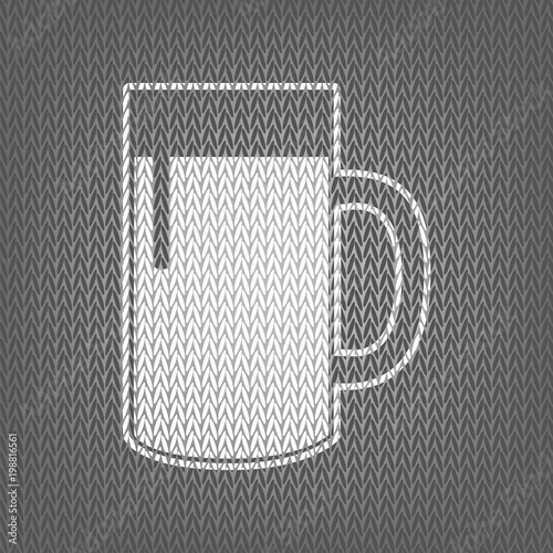 Beer glass sign. Vector. White knitted icon on gray knitted back
