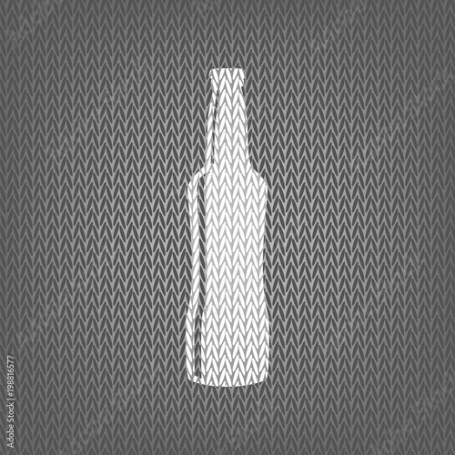 Beer bottle sign. Vector. White knitted icon on gray knitted bac