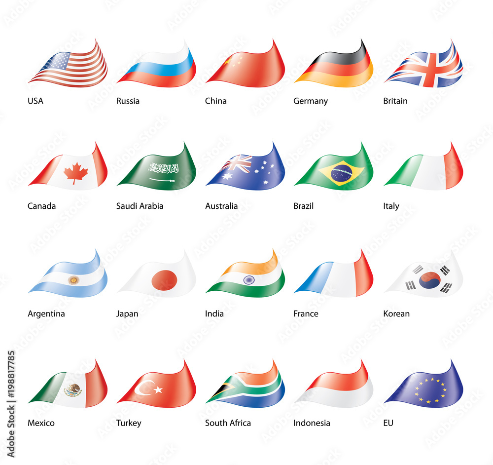 vector set of flags of the G20
