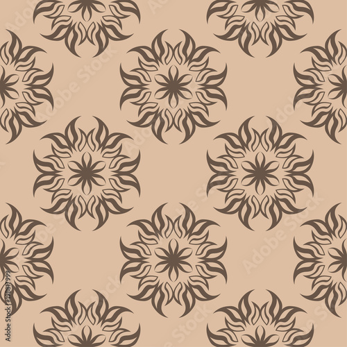 Dark brown floral seamless pattern on beige background