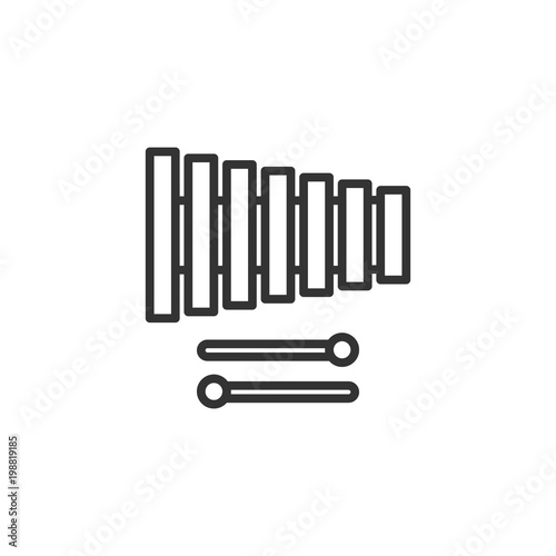 Black isolated outline icon of xylophone on white background. Line Icon of percussion musical instrument.