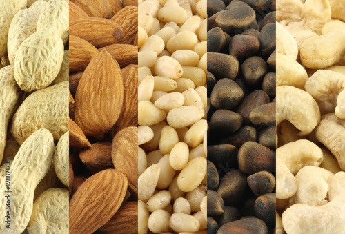 Collage of assorted nuts. photo