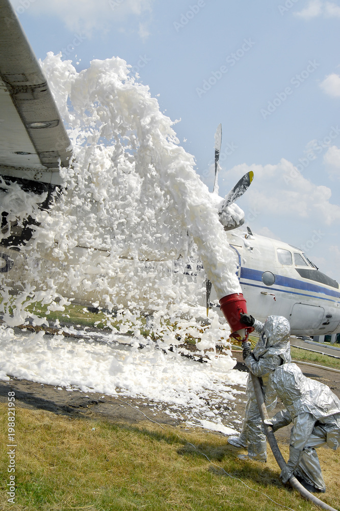 Fototapeta premium Training firefighters on aircraft quenching