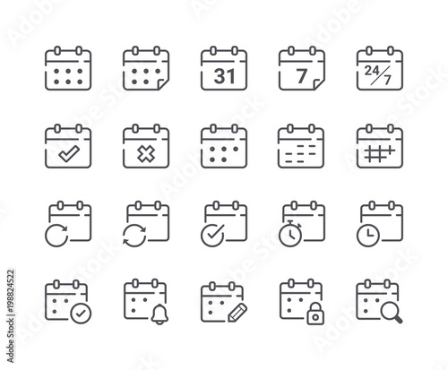 Minimal Set of Calendar and Schedule Line Icons. Editable Stroke.