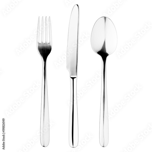 fork, knife, spoon, cutlery on white background, isolated, clipping path